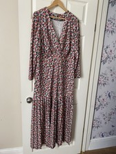 ASOS UK 18 Long Ditsy Floral Dress Pleated Skirt Long Sleeves Autumn