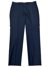 Hugo Boss Mens Slim fit Wool Dress Pants 36 / 36" Unfinished Navy Blue Solid