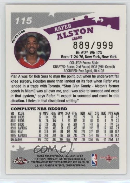 2005-06 Topps Chrome Refractor /999 Rafer Alston #115 - Image 2 of 2