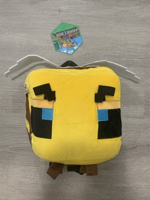 Minecraft Plush Bee Kids Backpack Yellow Brown Adjustable Strap Zip Closure
