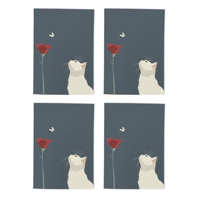 Weiße Katze Tulpe Schmetterling Kunstkarten Blumen jeder Anlass Multipack 4 leer A6
