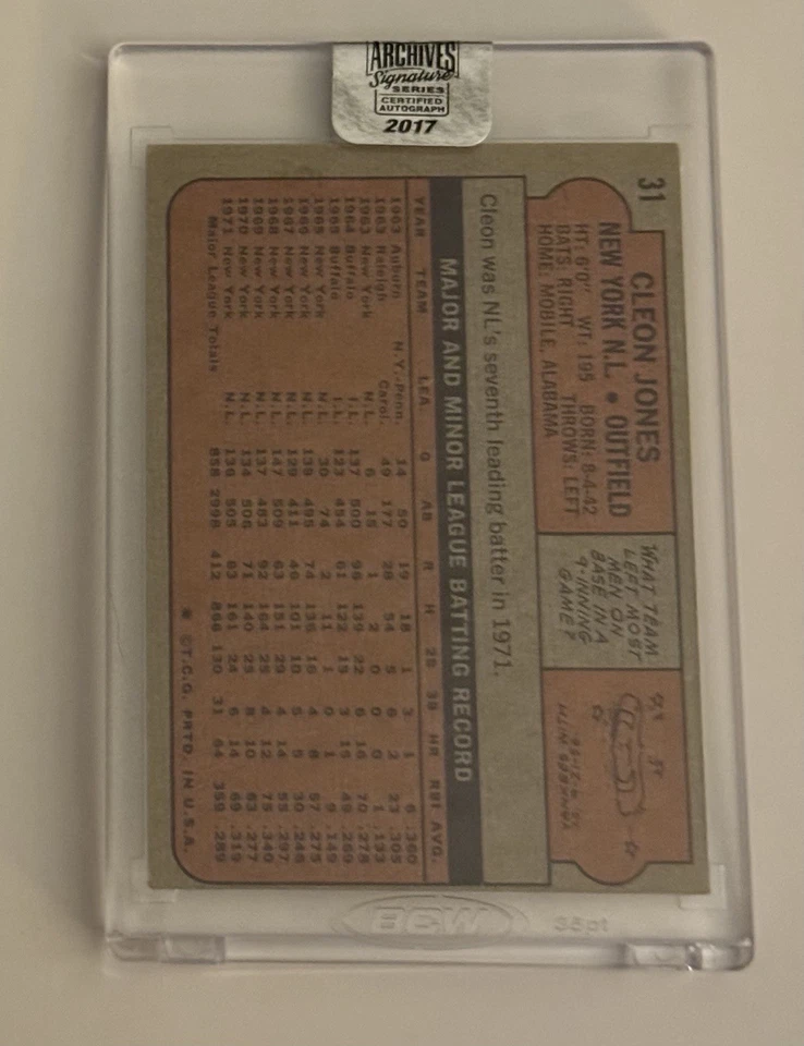 2017 Topps Postseason Archives Signature Series /88 Cleon Jones Auto NY Mets - Изображение 2 из 2