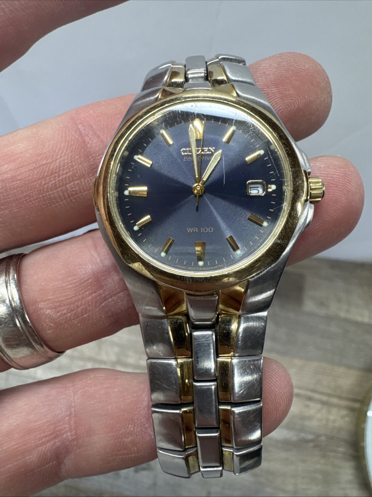 Citizen Eco-Drive Men E110-K15699 Two Tone Stainless Eco Drive Works WR-100