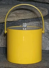 Vintage Shelton Ware Ice Bucket Yellow Barware Lucite Lid Mid Century MCM Retro