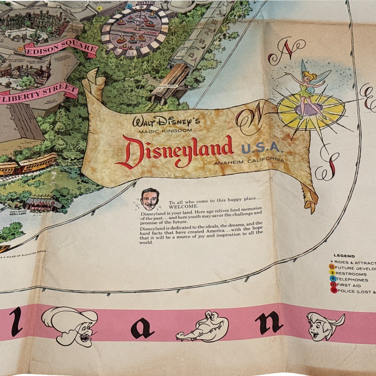 Vtg 1961 Walt Disney Disneyland Map Guide to the Magic Kingdom 45