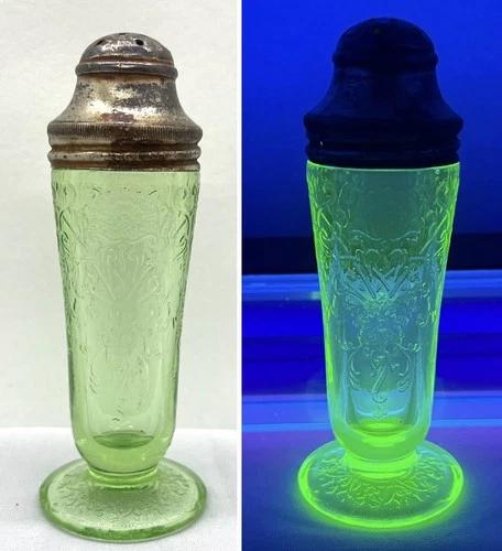Hazel Atlas Florentine No 1 Poppy Uranium Green Depression Glass Salt Shaker