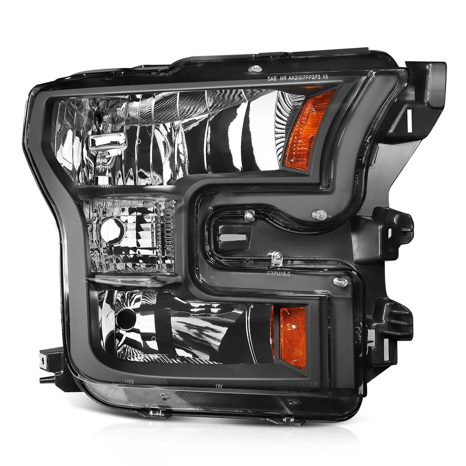 Headlights Assembly For 2015-2017 Ford F150 Black Housing Clear Lens Replacement - Image 2 of 4