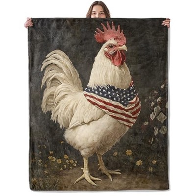 Patriotic Rooster Blanket, Lightweight Comfy White Chicken 60×50 in Rooster81