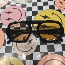 NEW Oversized Black Aviator Sunglasses Amber Tint Lenses Fashion Eyewear