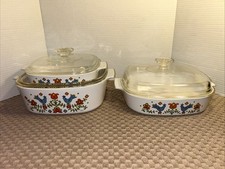 Set of Corning Ware COUNTRY FESTIVAL BIRDS Casseroles w Lids 6pcs
