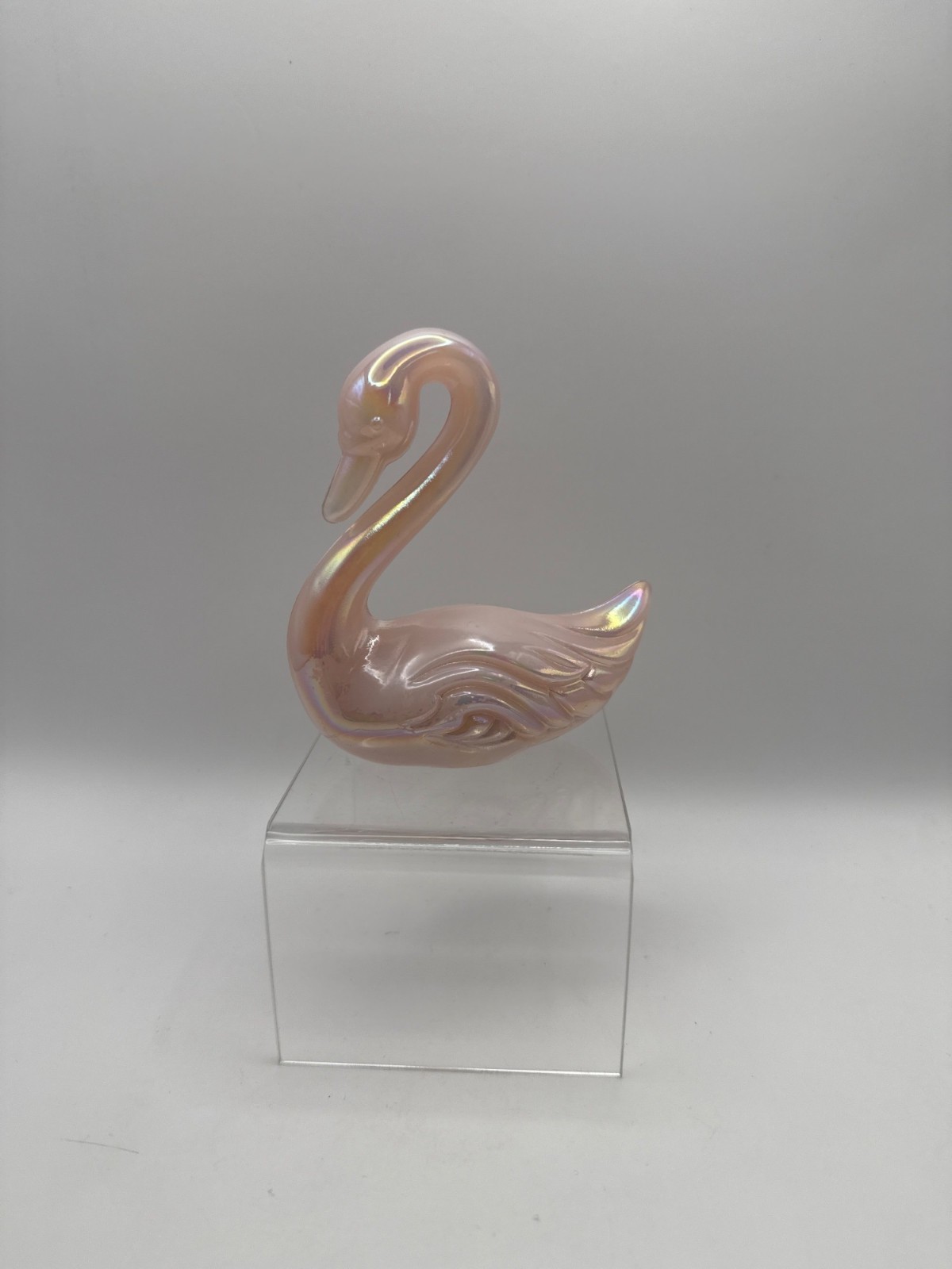Fenton Art Glass Iridized Pink Rosalene Opaque Swan Figurine Paperweight 4