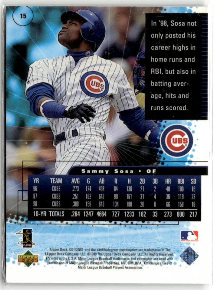 1999 UD Ionix #15 Sammy Sosa - Image 2 of 2