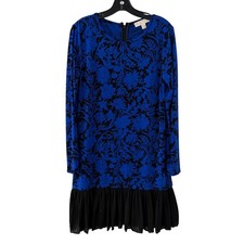 Michael Michael Kors Blue & Black Floral Long Sleeve Dress Sz L Dress