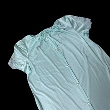 Vintage Robe Mint Green Nylon Button Up Duster Housecoat Size M 80s Lorraine USA