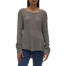 Helmut Lang Ribbed Relaxed Fit Long Sleeve Sweater Gray Taupe Size S