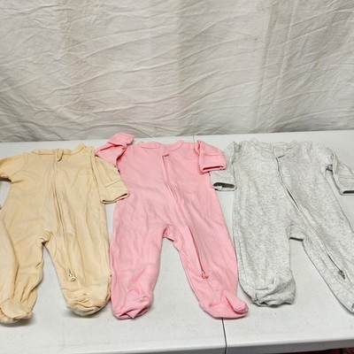 Aablexema Footed Pajamas 3 Pack Baby 0-3M Pink Cream Gray Cotton Zip Sleep Play