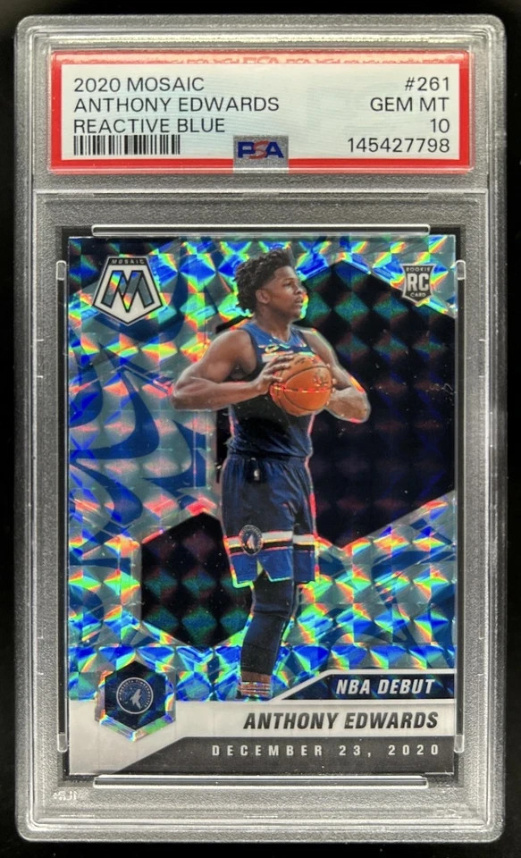 2020-21 Panini Mosaic Anthony Edwards RC Reactive Blue NBA Debut #261 PSA 10