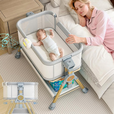 3 in 1 Baby Bassinet Bedside Sleeper, Rocking Bassinet for Baby with Wheels, Mus