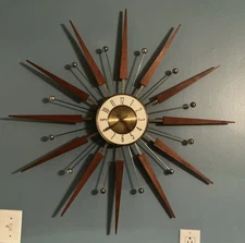 Vtg Mid-Century Modern Elgin 30” Atomic Starburst Wall Clock All Original WORKS