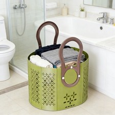 Foldable Laundry Basket Green Plastic Mesh La...
