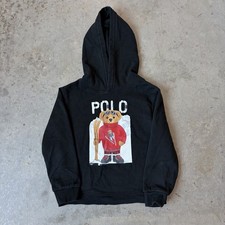 Polo Ralph Lauren Ski Bear Hoodie Sweatshirt Graphic Fleece Black Youth Size 7