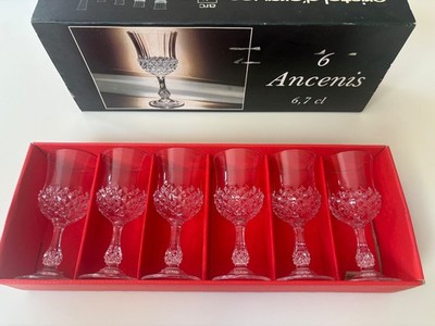 6 Cristal Arcenis d'Arques Cordial Liqueur Glasses Stemmed 24% Lead New in Box