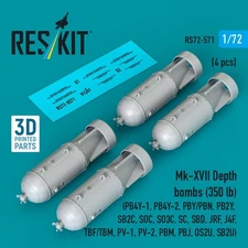 1/72 Reskit RS72-0571 Mk-XVII Depth bombs (350 lb) (4 pcs) (PB4Y-1, PB4Y-2, PBY/