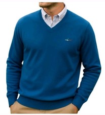 Greg Norman Blue Knit Sweater 100 Cotton V Neck XL