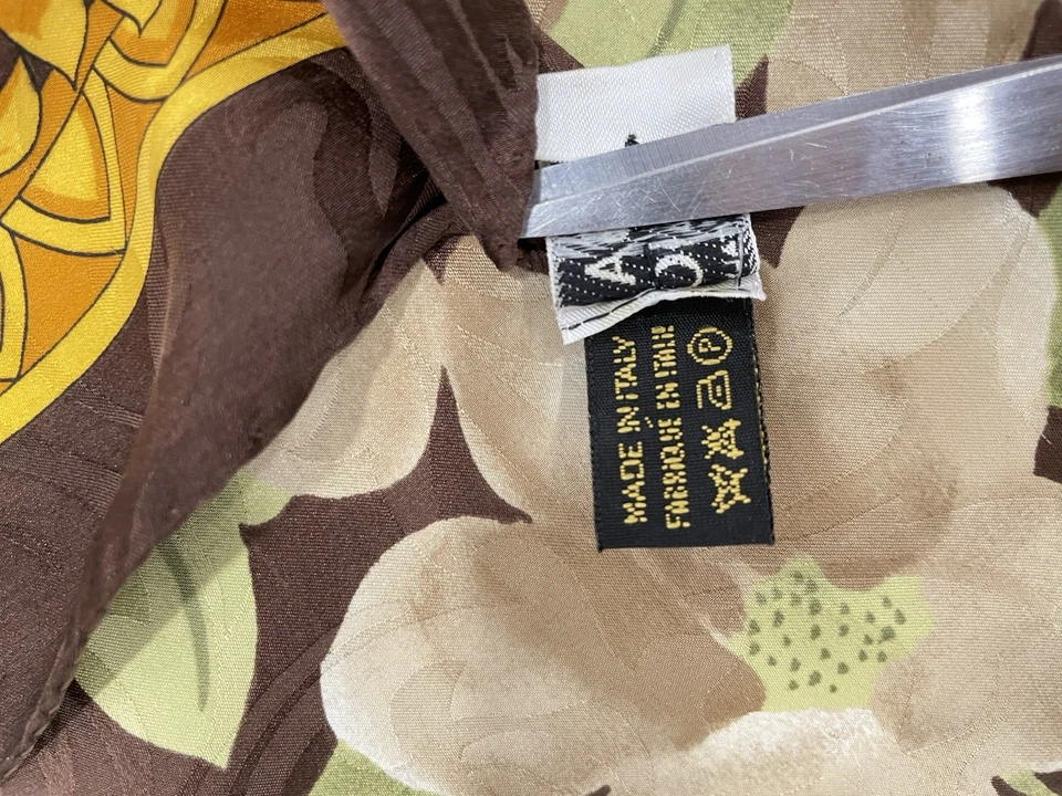 AS7# Bufanda de Seda Rosa Giglio Hecha en Italia Marrón Dorado Floral Barroco Foto 3 de 4