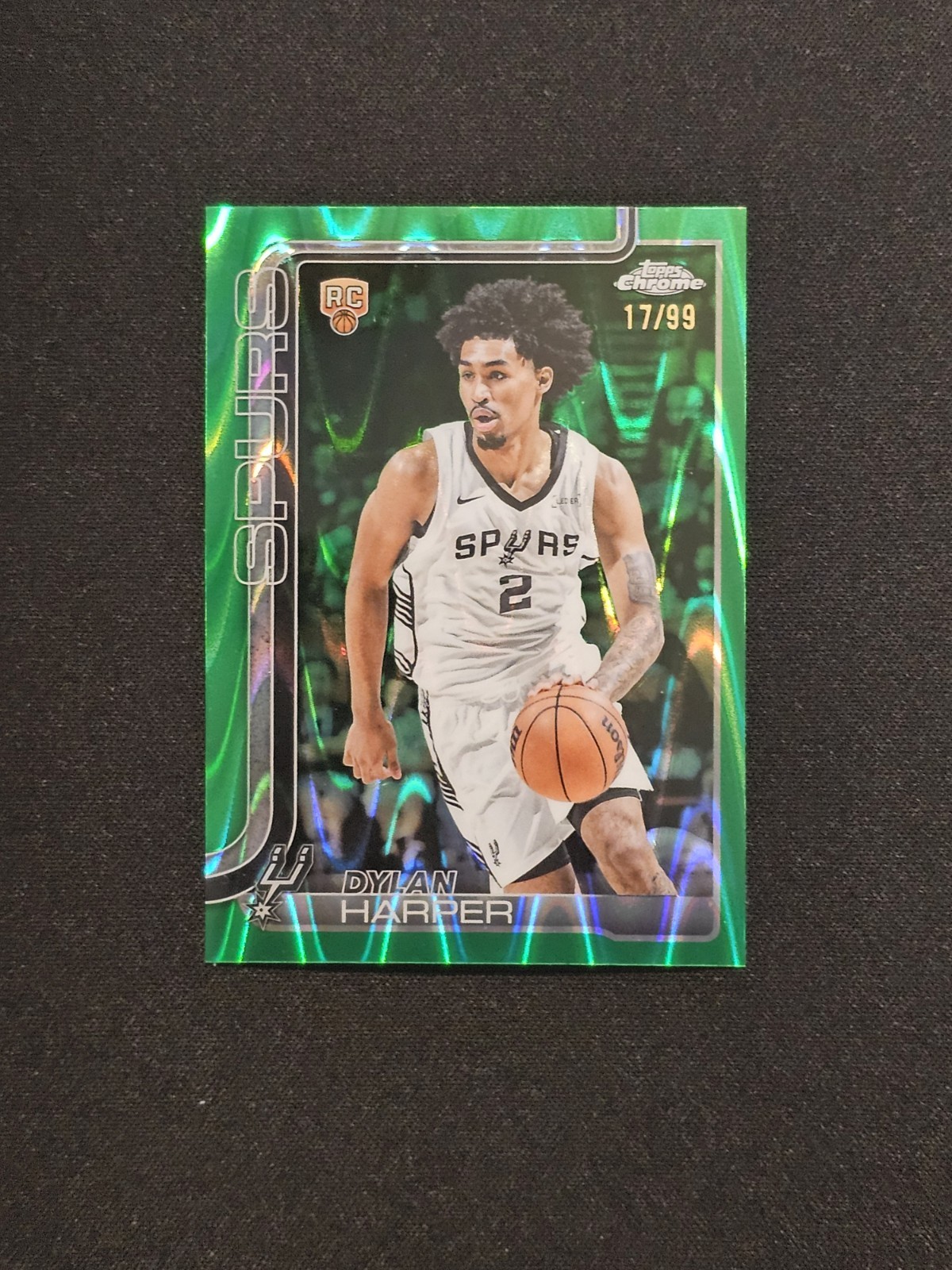 2025-26 Topps Chrome Dylan Harper Green Raywave Refractor RC #252 Spurs /99