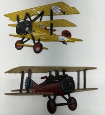 (2) Vintage 1975 Homco Airplanes Bi-Plane Cast Metal Wall Art Decor Made In USA