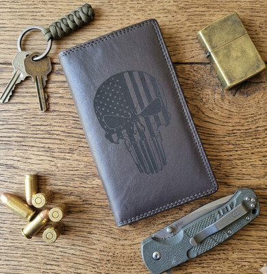 Punisher Skull US Flag Genuine Leather Long Wallet RFID Blocking Rodeo Wallet BR