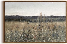 Framed canvas wall art   vintage-style floral and meadow landscape, 20 30 inches