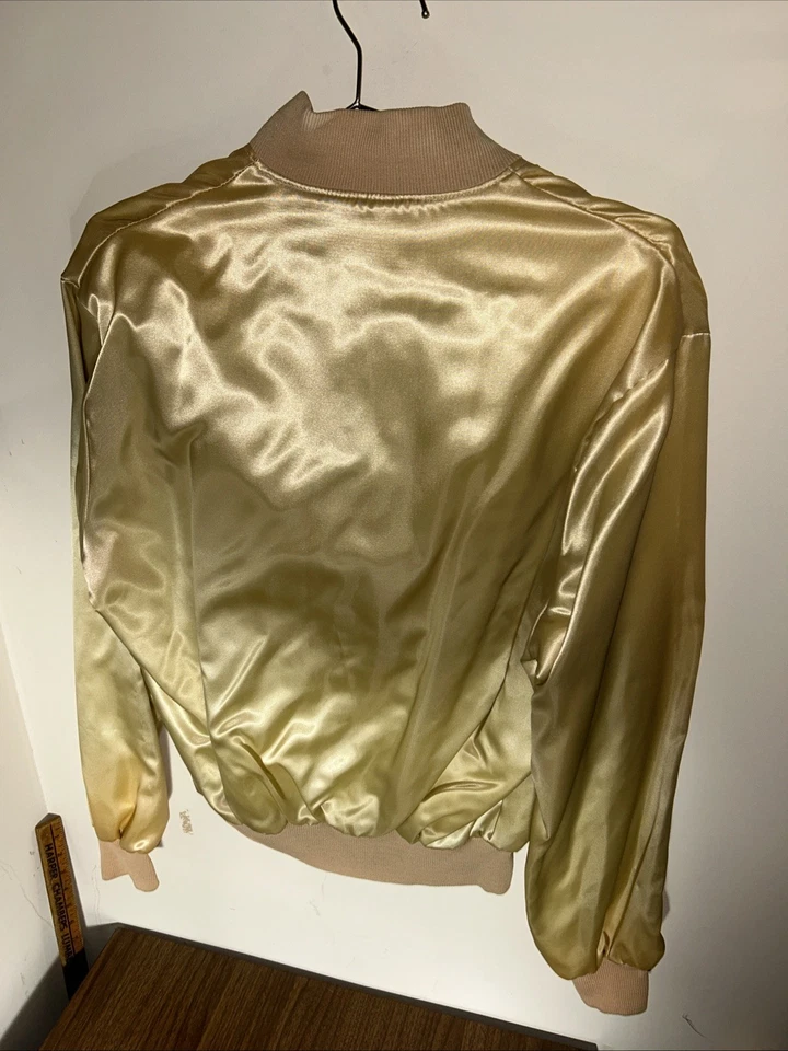 Chaqueta Holloway Vintage Dorada MJ Satén Snap Bomber Coaches Años 70 80 Hecha en EE. UU. M Foto 3 de 4