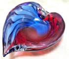 Vtg Handblown Art Glass Heart Bowl Red/Blue Swirl Candy Dish Murano Style 53R