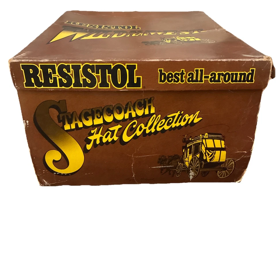 Sombrero marrón de diligencia Resistol 7 1/2 con piel de serpiente de cascabel y plumas en caja Foto 2 de 4