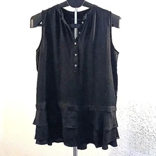 Banana Republic Long Tunic Sz M Black Tiered Top Ruffles Sleeveless Preppy Luxe