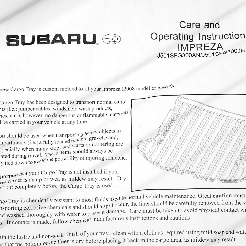 OEM 2008-2014 Subaru Impreza WRX STi Wagon Rear Cargo Tray Liner J501SFG301JH - Изображение 4 из 4