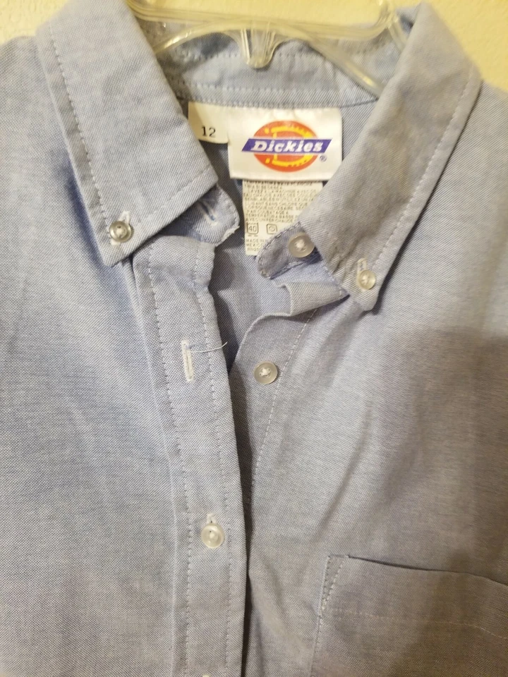 Mujer Talla 12 Dickies 1 Bolsillo Azul Pin Tuck Botón Arriba Botón Abajo Foto 4 de 4