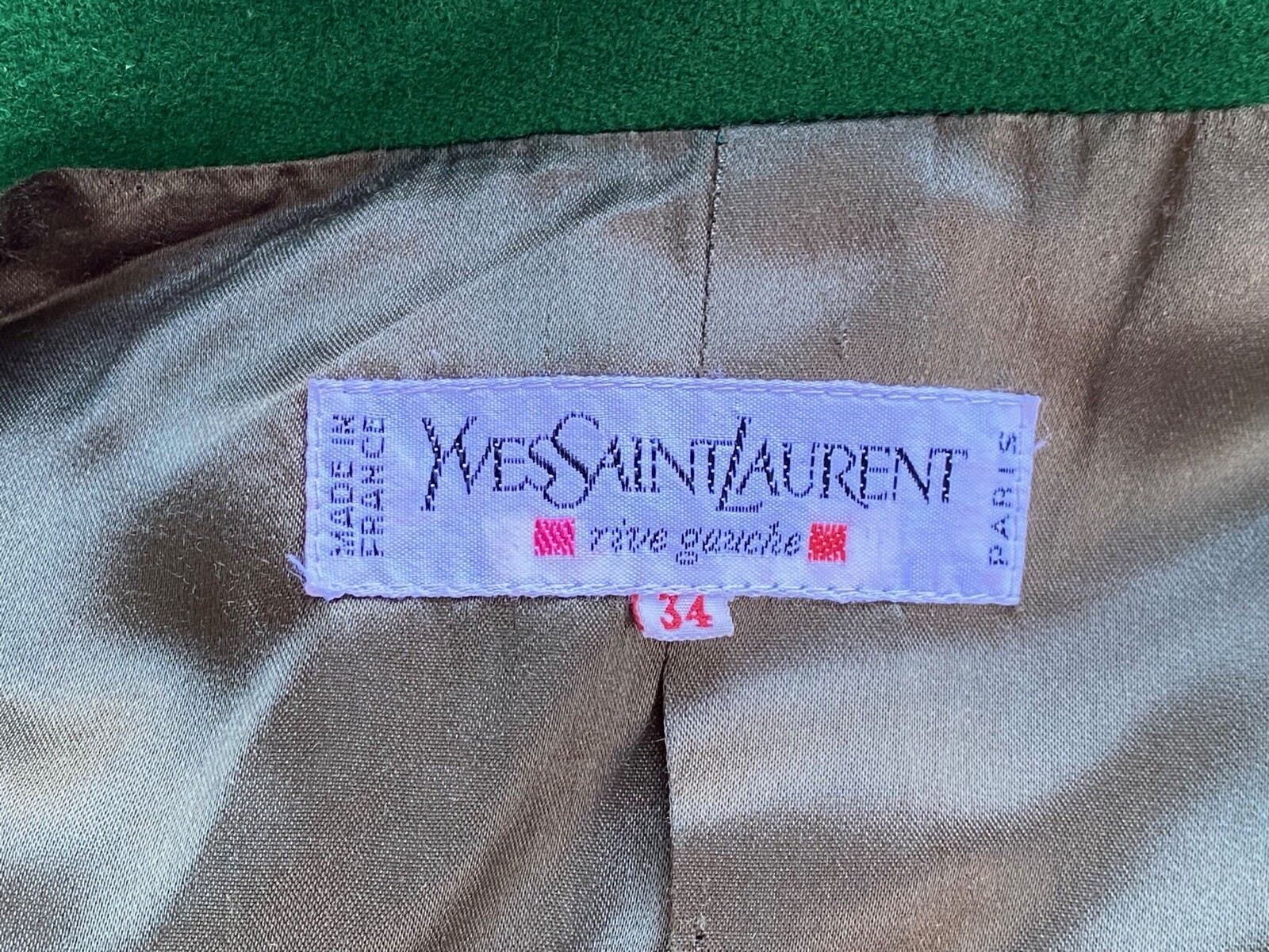 Giacca couture vintage YVES SAINT LAURENT verde lana legno con bottoni taglia 34