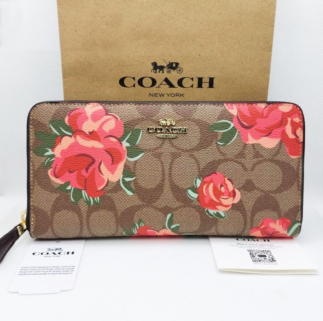 COACH Long Zip Around Wallet Signature Canvas Floral Print F39189