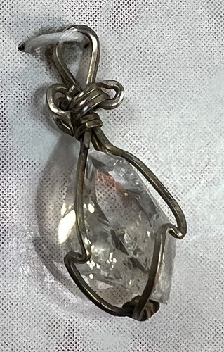 Clear Herkimer Diamond Natural Gemstone Pendant Silver Plate Wire Wrapped - Picture 12 of 13