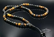 Men's Necklace Tiger's Eye Lava Agate Onyx Zirconia Gemstone Gift for him