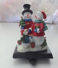 Vtg  Christmas Tree Snowman Mama Papa Baby Stocking Hanger Mantel Hook Nice