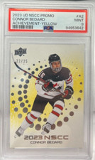 Connor Bedard 2023 Upper Deck UD NSCC Promo RC Achievement Yellow #d 22/25 PSA 9