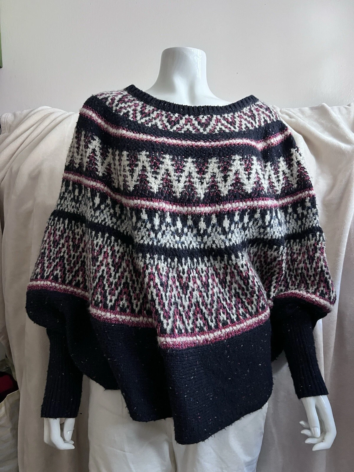 Anthropology Sleeping On Snow Poncho Sweater Womens XS/S Blue Wool Blend