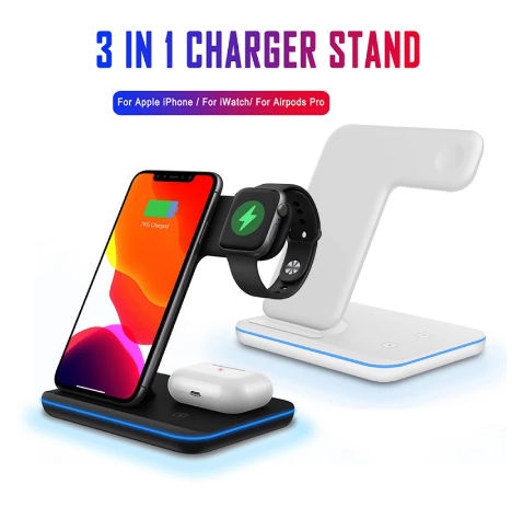 Wireless Charger Stand 3 In 1 Qi 15W Fast Charging Dock Station For Apple Watch-image