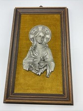 Sacred Heart of Jesus Wooden Frame on Velvet Background, Christian 12x7.25  