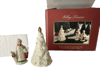 Lenox Mistletoe Park Series ~ Woman Shopper and Tree ~ 2 Piece Set ~ MIB