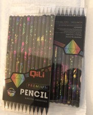 Pack of 12 Pencils Holofoil Designs on a Black Background w/ Jewel Tops - Smooth